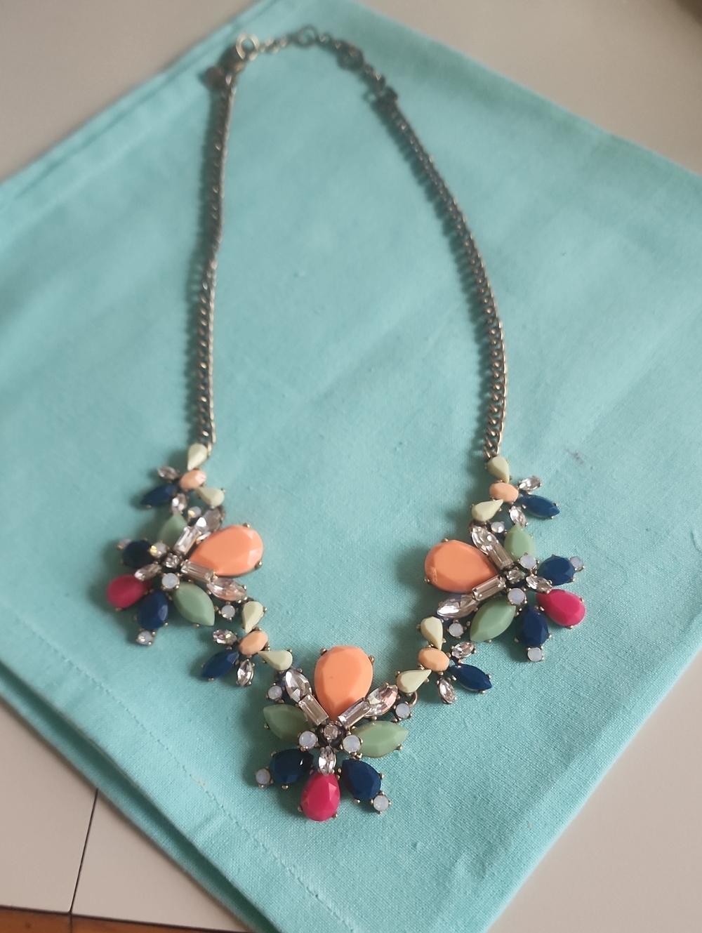 Colorful Statement Bib Necklace - Peach, Navy, Pink & Mint